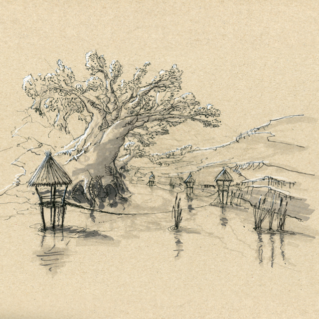 Pen and marker environment sketch